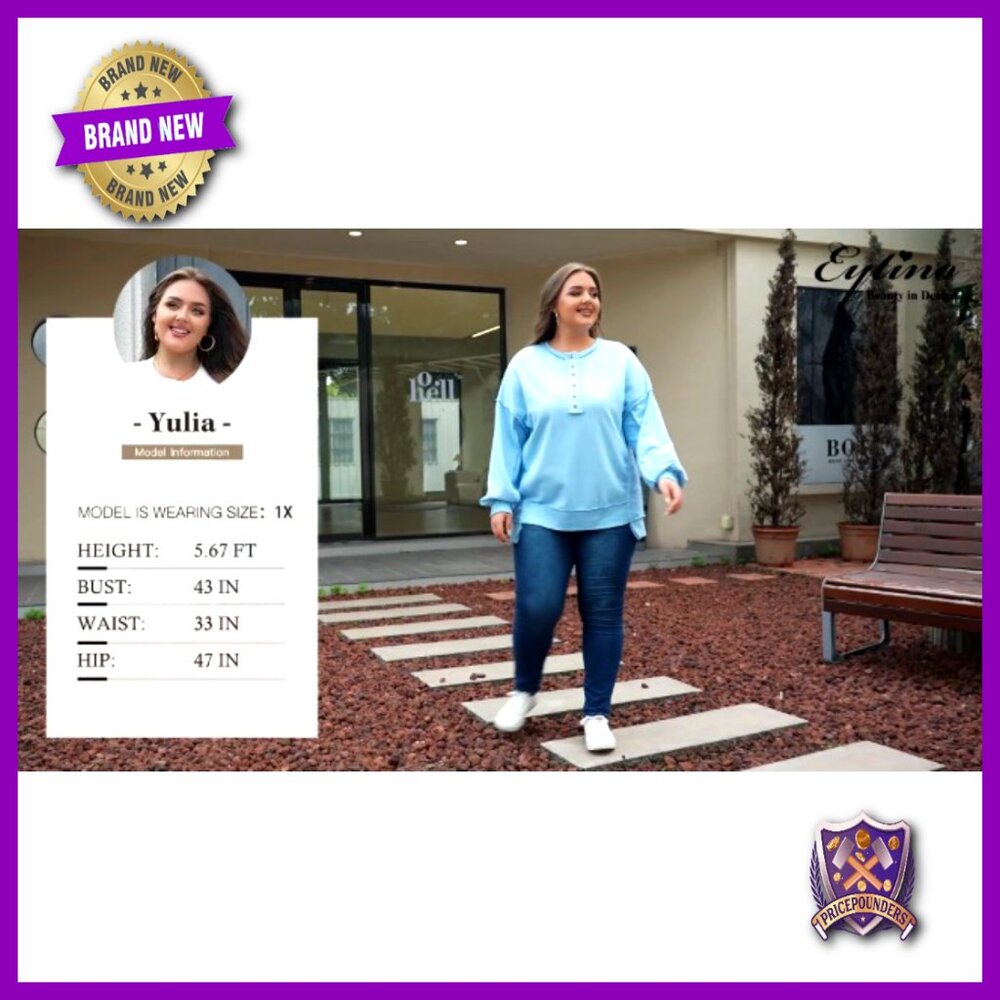 Plus Size Oversized Button Henley Sweatshirt Long… - image 6